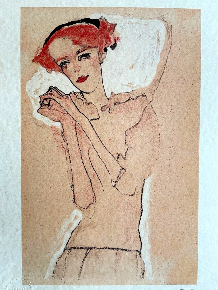 Egon Schiele Lithograph Signed COA from An Painting Hand Numbered: Egon Schiele Lithograph Signed COA from An Painting Hand Numbered Egon Schiele lithograph 'Portrait of His Daughter Gretrude', printed in 1979, measures 30 x 43 cm, is hand numbered and signed by the