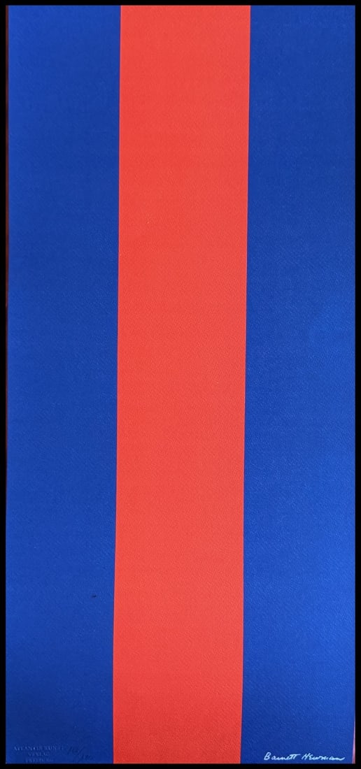 Barnett Newman Lithograph, Signed COA in Pen, Numbered in Pencil: Barnett Newman Lithograph, Signed COA in Pen, Numbered in Pencil Barnett Newman lithograph titled "Voice of Fire," printed in 1978 in a limited run of 180, measuring 70 x 31 cm, signed and with a sign