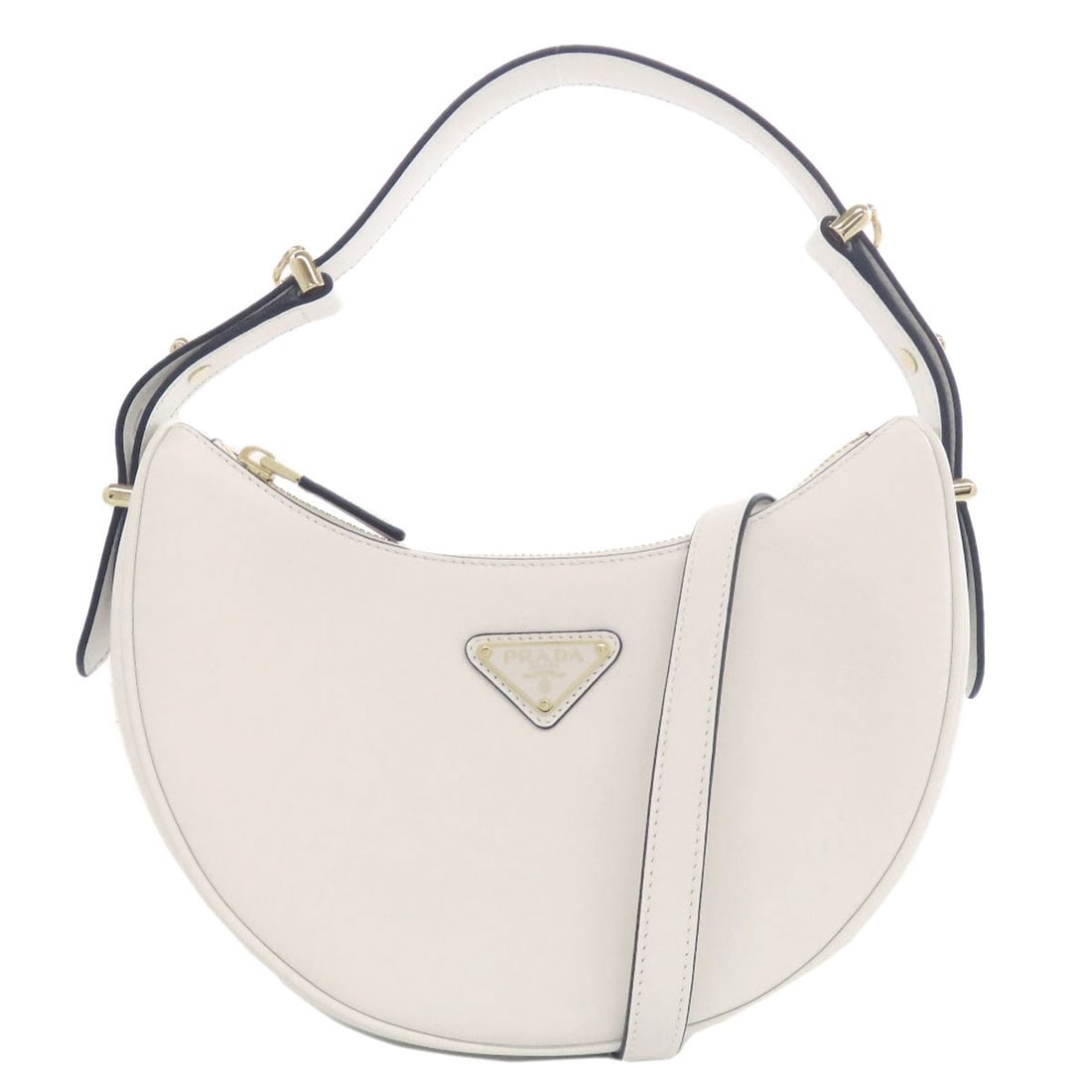 Calf PRADA Logo Hardware 2WAY Handbag: Calf PRADA Logo Hardware 2WAY Handbag The PRADA 2WAY handbag is made from calf leather in white, featuring a versatile design and is produced in Italy. Item Specifics: Brand: PRADA Style: Handbag Exte