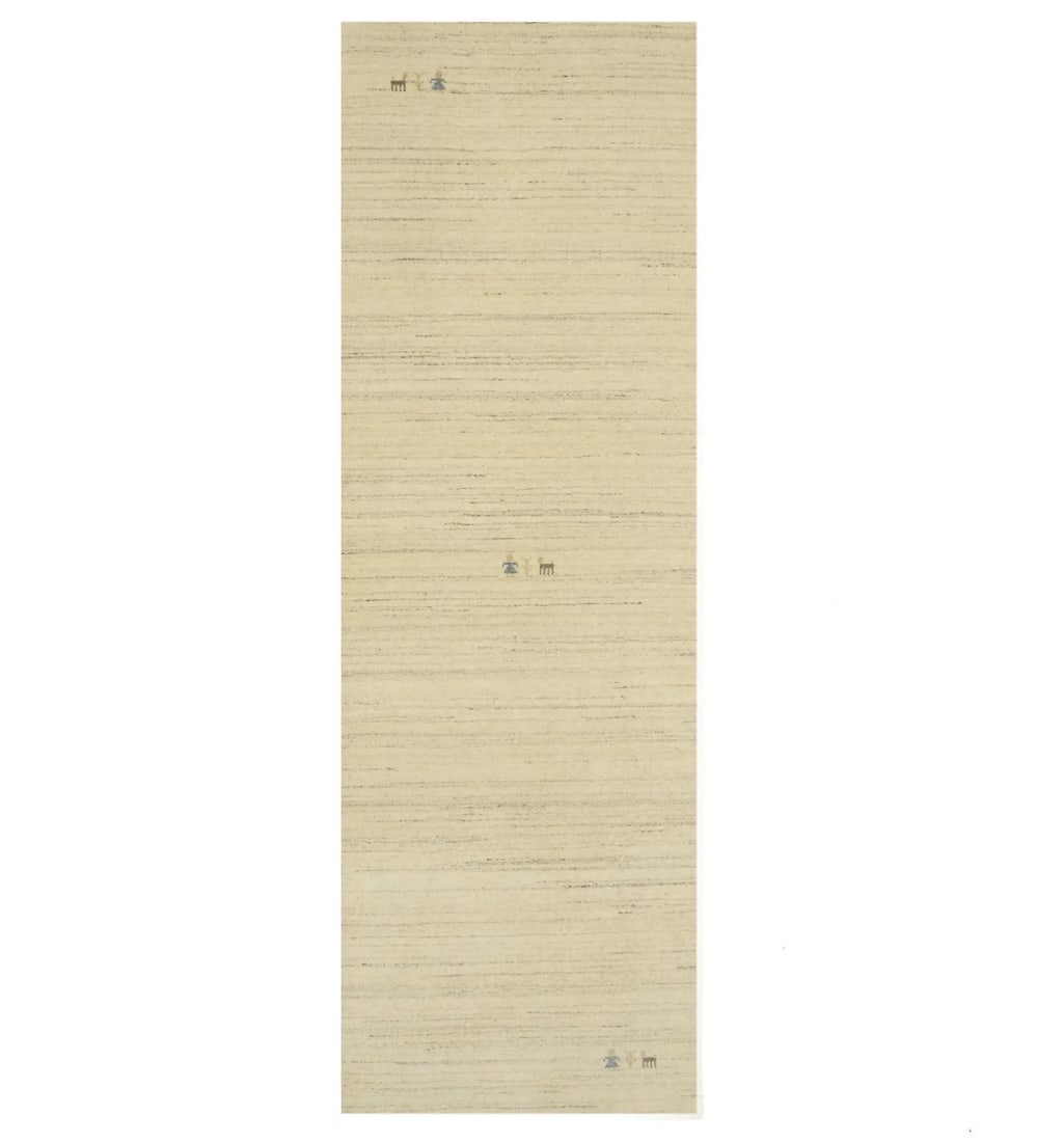 Modern Gabbeh Runner Rug Oatmeal 3x8 Wool Tribal Pictorial Design Kitchen Carpet: Modern Gabbeh Runner Rug Oatmeal 3x8 Wool Tribal Pictorial Design Kitchen Carpet Modern Gabbeh Runner Rug, hand-loomed from wool, measures 2'7" x 8'1" in oatmeal color with a pictorial design. Origina