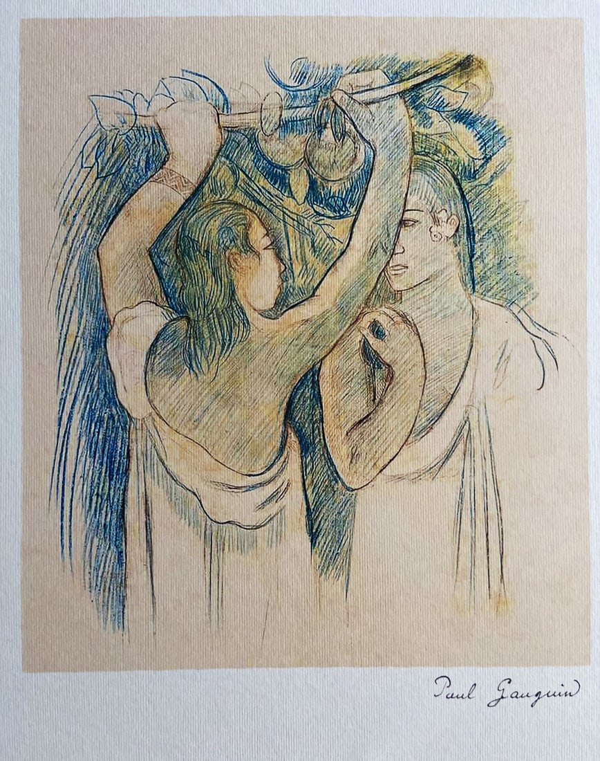 Paul Gauguin Lithograph 1960 Signed COA Numbered - Egon Schiele: Paul Gauguin Lithograph 1960 Signed COA Numbered - Egon Schiele Paul Gauguin's lithograph ''Two Tahitian who collect fruits'', printed by Paul Mellon in 1960, is signed and numbered with 250 specimens