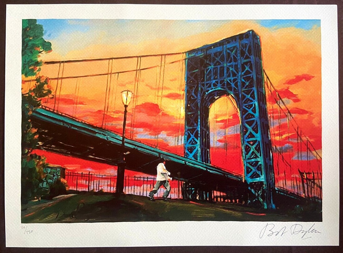 Bob Dylan Lithograph Signed COA Numbered Modern Art Museum: Bob Dylan Lithograph Signed COA Numbered Modern Art Museum Bob Dylan lithograph 'Under The Bridge' is part of the 'Retrospectrum' exhibition, measures 30 x 41 cm, is signed by the artist, and was prod