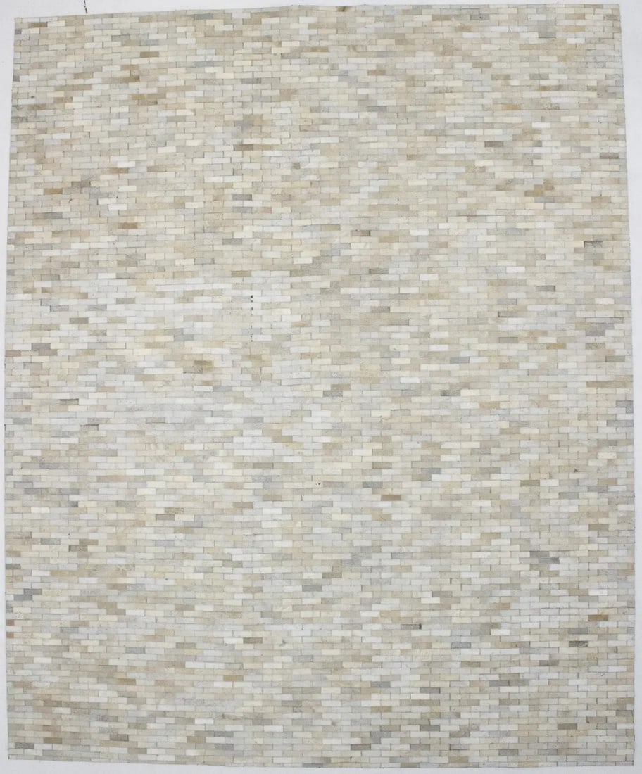 Carpet Ivory Geometric Handcrafted Cowhide Patchwork 8X10 Oriental Area Rug: Carpet Ivory Geometric Handcrafted Cowhide Patchwork 8X10 Oriental Area Rug Handcrafted Ivory Geometric Cowhide Patchwork Area Rug, size 8'1" x 9'11" with a flat pile, features modern design elements.