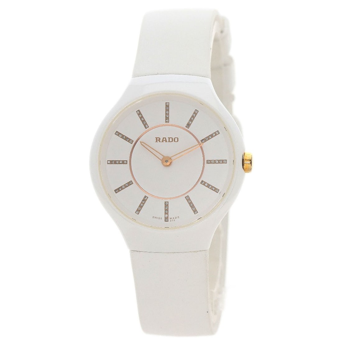 RADO True Thinline Watches Ceramic/ Rubber: RADO True Thinline Watches Ceramic/ Rubber RADO True Thinline watches featuring a ceramic case with an analog display and quartz movement, designed for a wrist size of 4.70 inches. Item Specifics: Bra