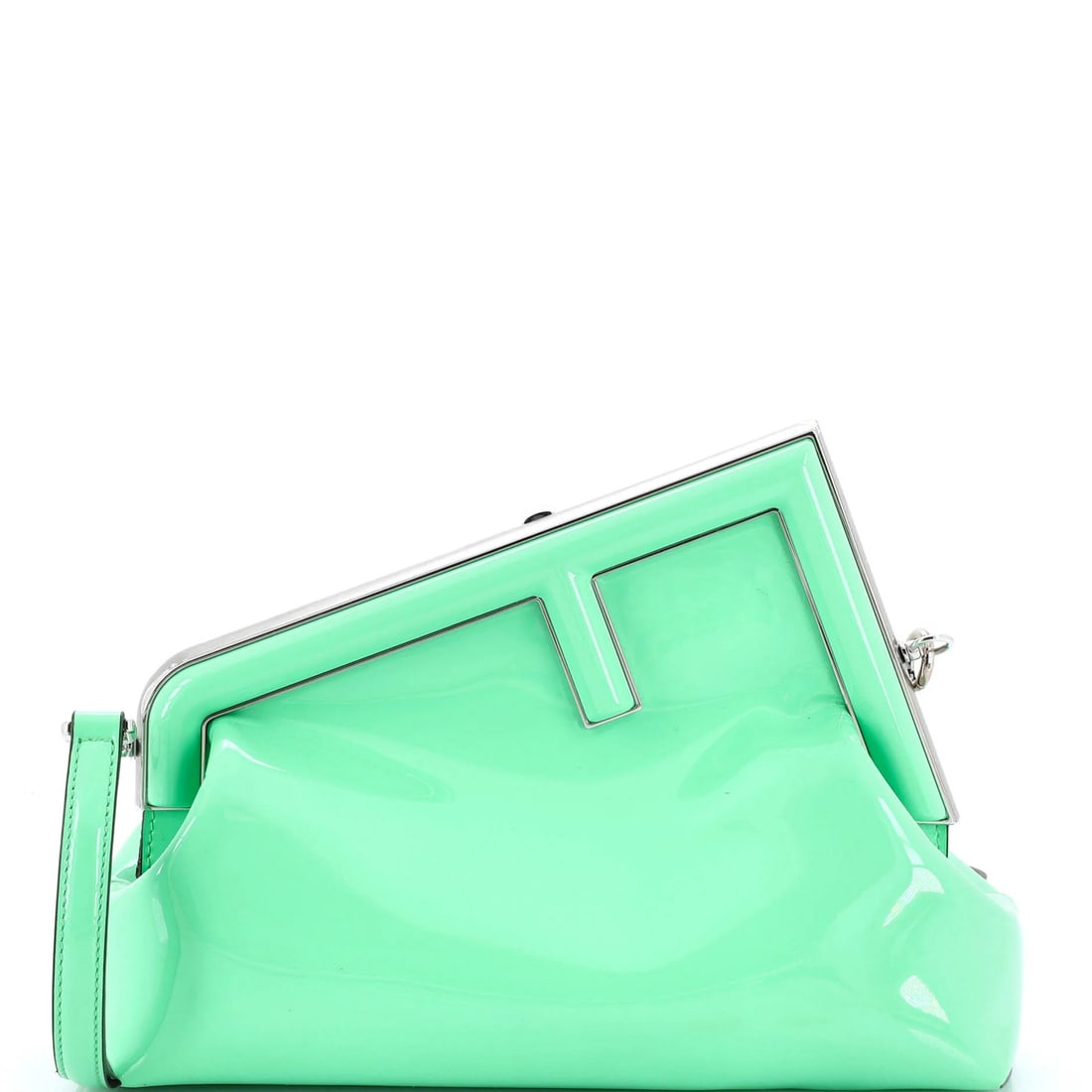 Fendi Midi Patent First Bag: Fendi Midi Patent First Bag Fendi Midi Patent First Bag in green patent leather, sized at 7.5" in height, 11" in width, and 4" in depth, is in great condition with minor scuffs and scratches. Item Spe