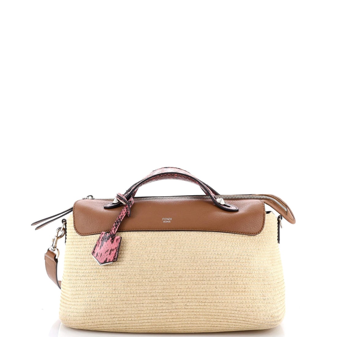 Fendi Small By The Way Satchel Raffia with Snakeskin: Fendi Small By The Way Satchel Raffia with Snakeskin Fendi small By The Way satchel crafted from raffia and snakeskin, neutral in color, measuring 7" in height, 12" in width, and 5" in depth, in very