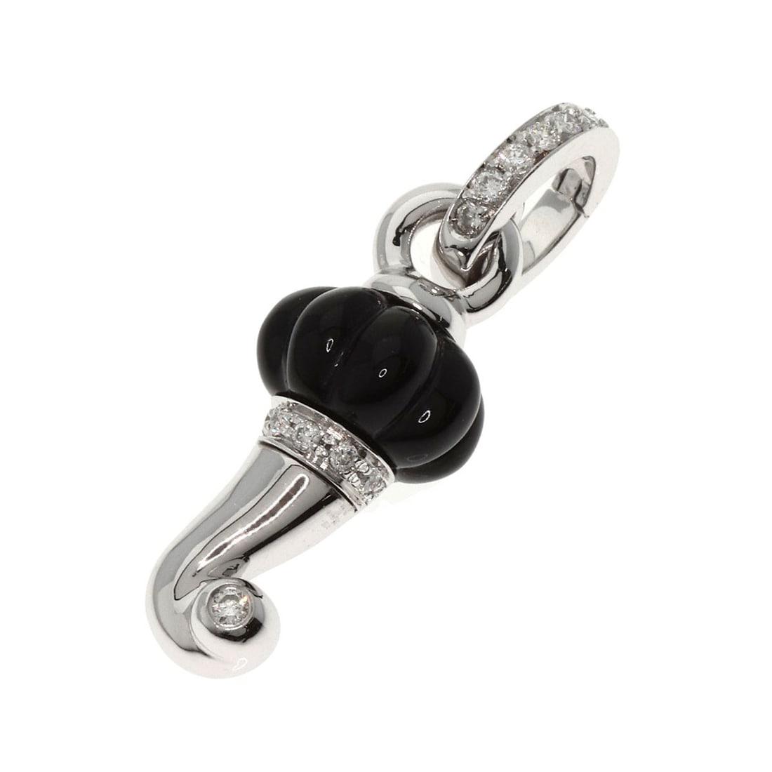 K18 White Gold Chanclair Maxi Cornet Diamond Onyx Pendant 4g (1 of 4)