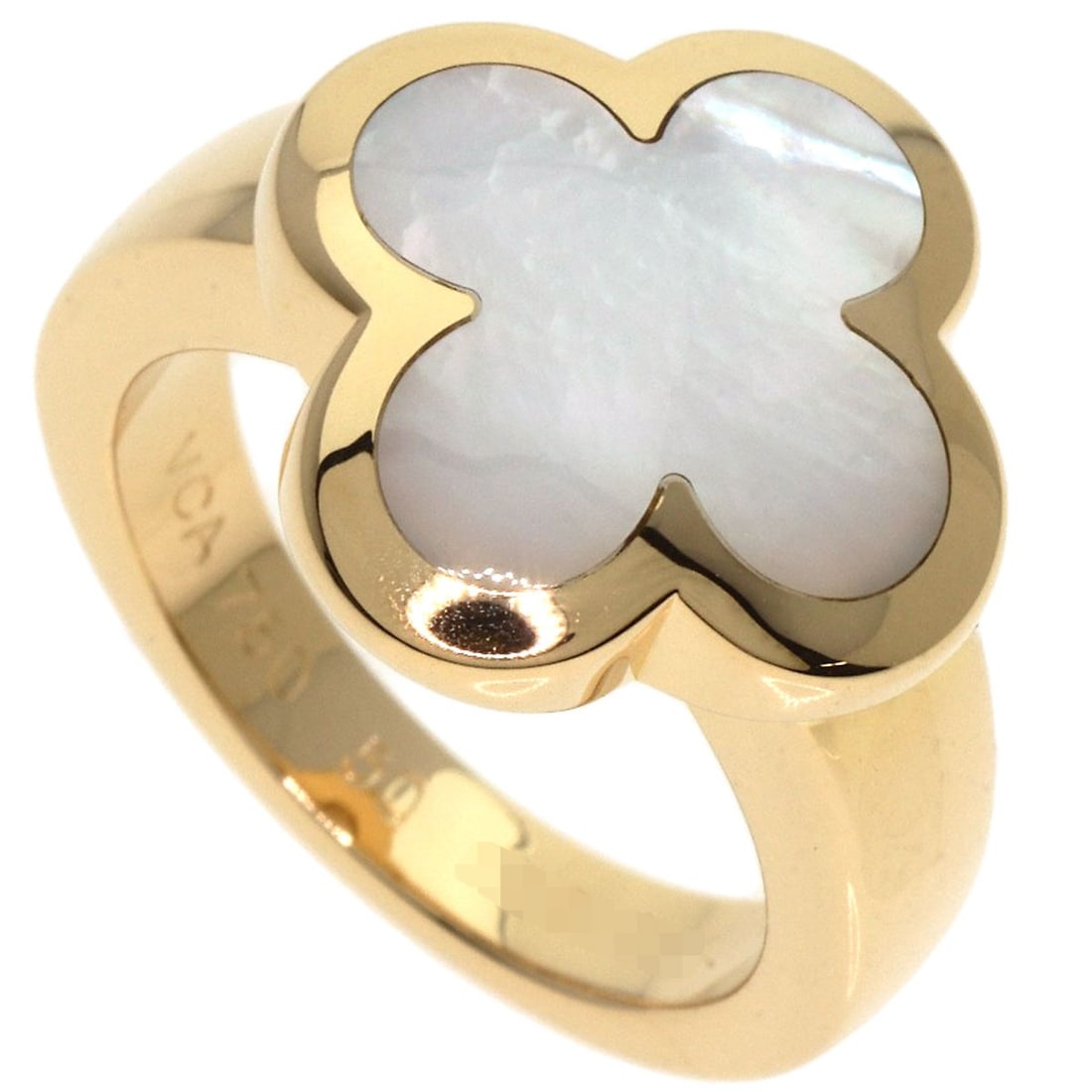 Van Cleef & Arpels K18 Yellow Gold Pure Alhambra #50 Ring White Shell: Van Cleef & Arpels K18 Yellow Gold Pure Alhambra #50 Ring White Shell Van Cleef & Arpels offers a K18 yellow gold pure Alhambra ring featuring a white shell, size 5.25 (US), crafted from high purity g