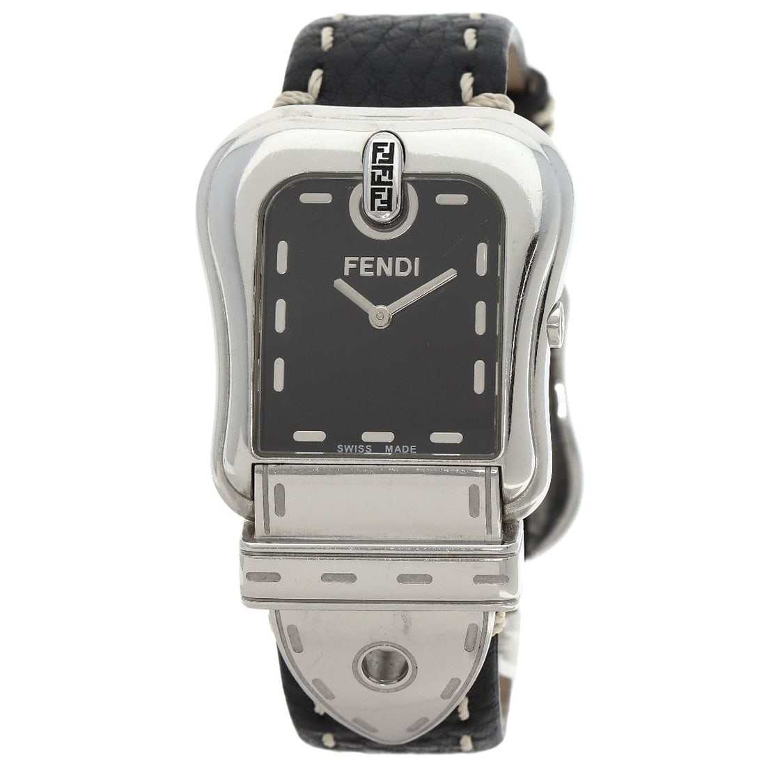 Fendi Buckle Motif Watches Stainless Steel/ Leather 3800G: Fendi Buckle Motif Watches Stainless Steel/ Leather 3800G Fendi's wristwatch features a stainless steel case with leather accents, an analog display, and quartz movement; it fits a wrist size of 5.50