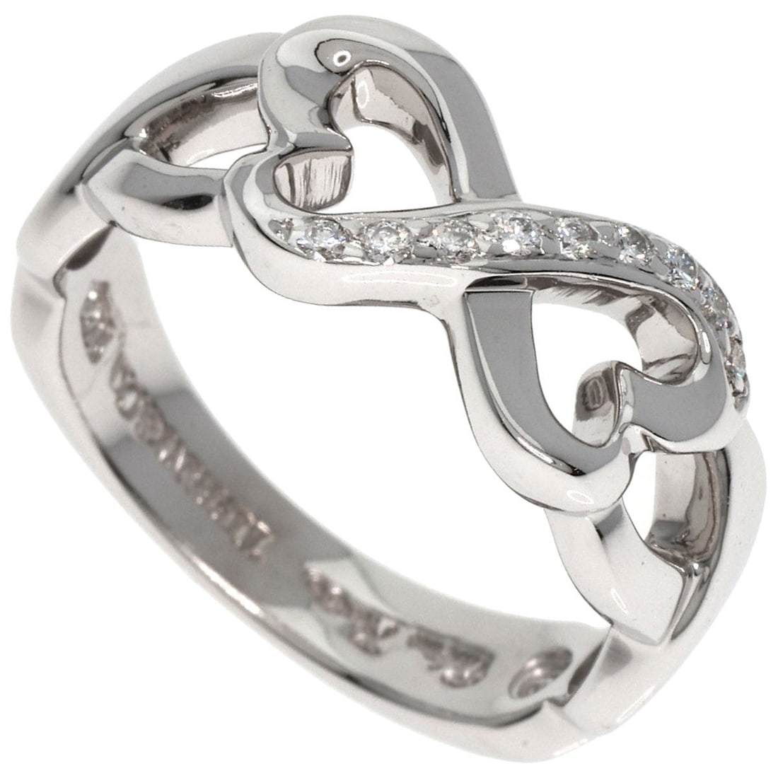 TIFFANY&Co. K18 White Gold Double Loving Heart Diamond Ring: TIFFANY&Co. K18 White Gold Double Loving Heart Diamond Ring The TIFFANY&Co. K18 White Gold Double Loving Heart Diamond Ring is a size 4.5 ring featuring a diamond set in K18 white gold, made in the