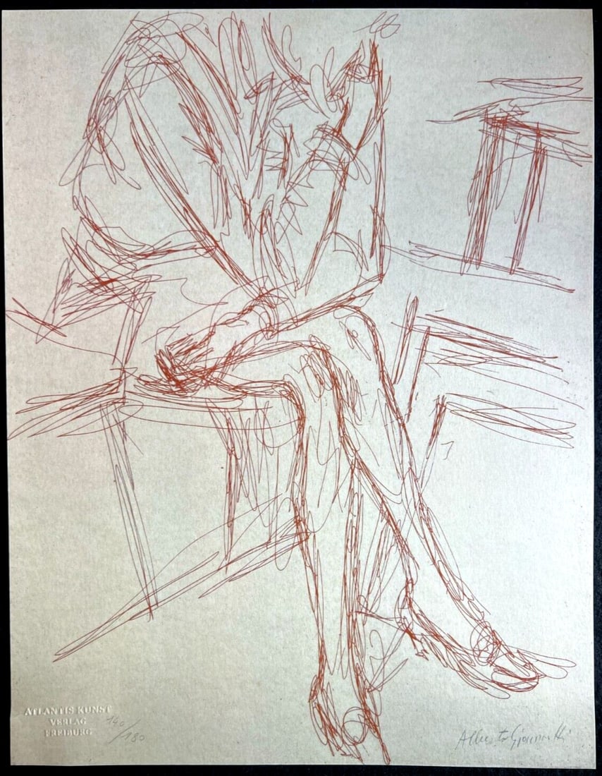 Lithograph Alberto Giacometti: Lithograph Alberto Giacometti This Alberto Giacometti lithograph, titled "The double vision (dedicate to Duchamp)," is a chromolithography printed in 1977 from a limited edition of 180 copies,