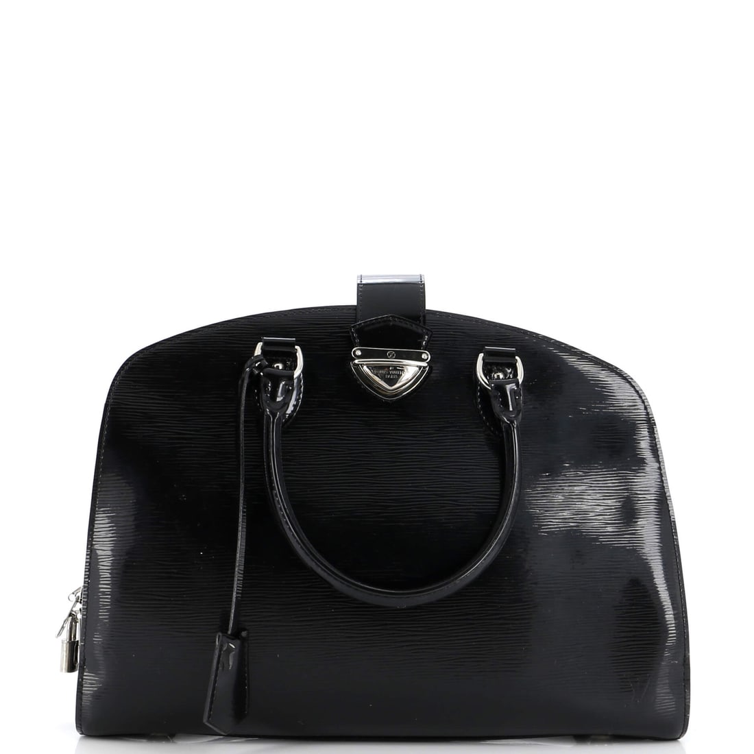 Louis Vuitton GM Pont Neuf Handbag Electric Epi Leather: Louis Vuitton GM Pont Neuf Handbag Electric Epi Leather Louis Vuitton GM Pont Neuf handbag in black patent leather, includes clochette and keys, with measurements of 11" height, 15" width, and 6" dept