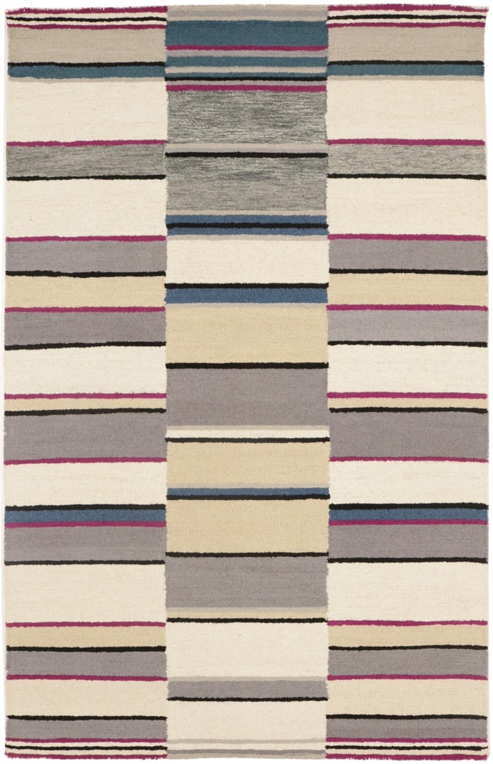 Contemporary Hand-Tufted Wool Area Rug 5X8 Stripes Design Kids Carpet: Contemporary Hand-Tufted Wool Area Rug 5X8 Stripes Design Kids Carpet Contemporary hand-tufted wool area rug with stripes design, measuring 5' x 8' and originating from India. The rug features modern
