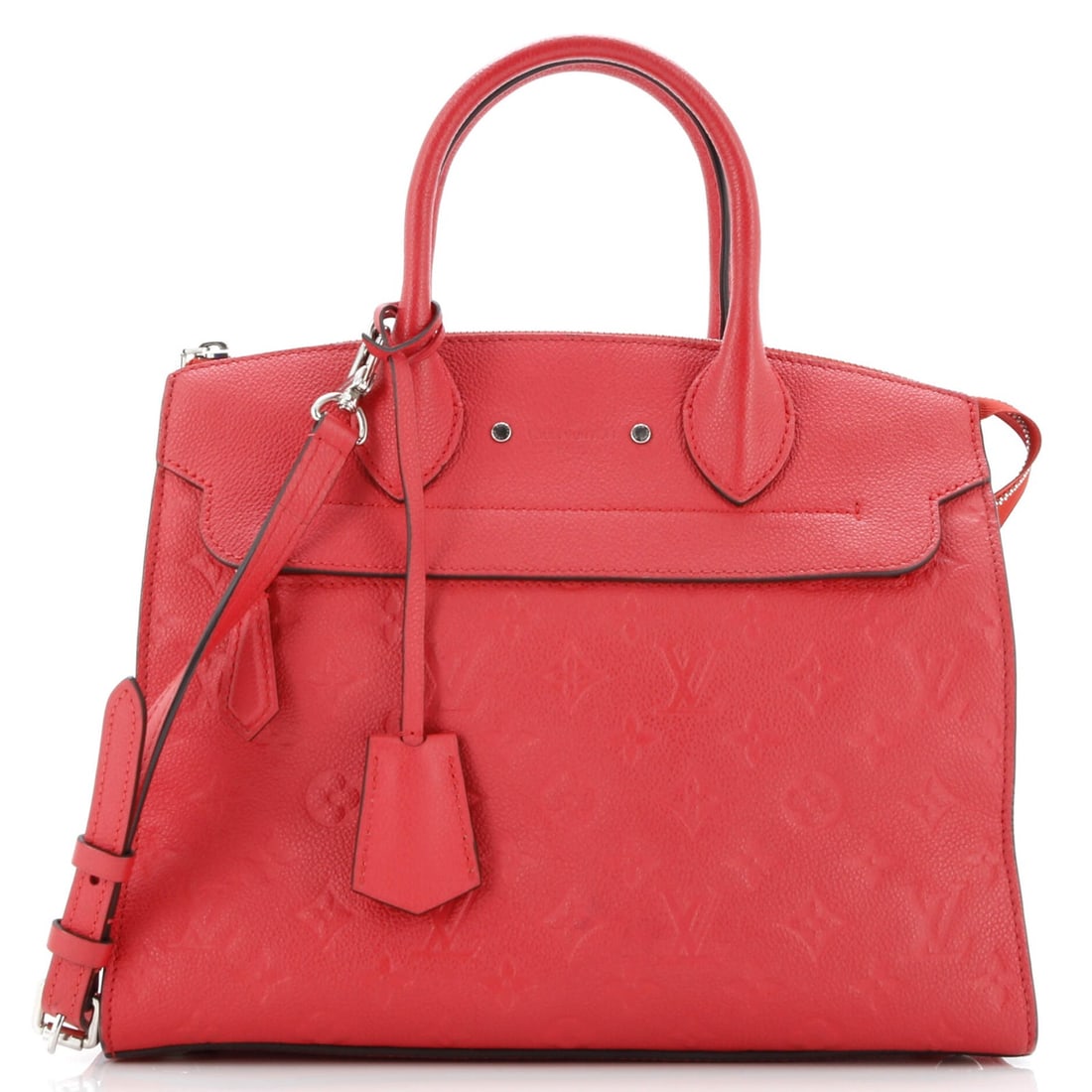 Louis Vuitton Handbag Pont Neuf Monogram Empreinte Leather MM: Louis Vuitton Handbag Pont Neuf Monogram Empreinte Leather MM Louis Vuitton Handbag Pont Neuf Monogram Empreinte Leather MM in red leather, measuring 10" height, 12" width, and 6" depth, with a fair c
