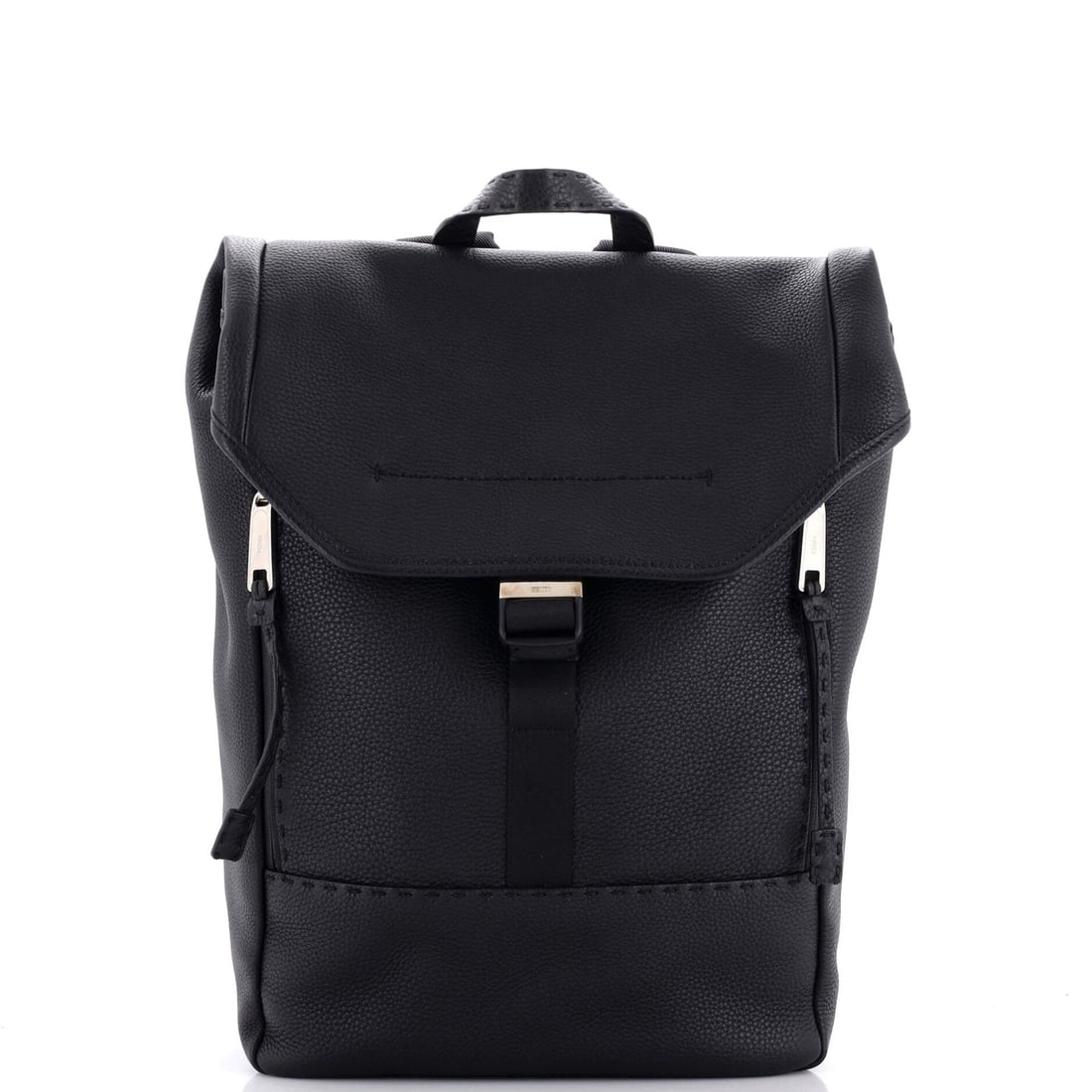 Mediium Fendi Selleria Flap Buckle Backpack Leather: Mediium Fendi Selleria Flap Buckle Backpack Leather This Fendi Selleria Flap Buckle Backpack is made of black leather, measures 15.5" height and 11" width, and is in great condition with minor wear