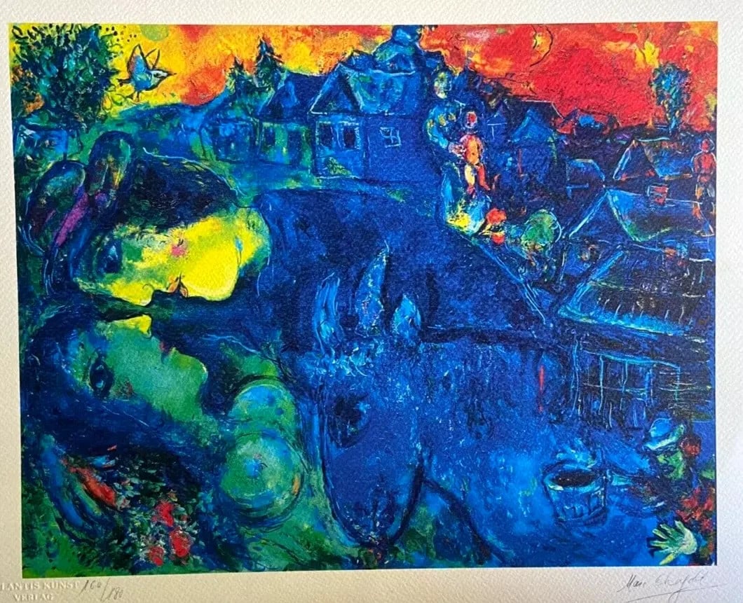Marc Chagall Lithograph "The Blue Village" Signed COA: Marc Chagall Lithograph "The Blue Village" Signed COA This listing features Marc Chagall Lithograph "The Blue Village" Signed COA. Item specifics are provided below. Item Specifics: Marc Chagall