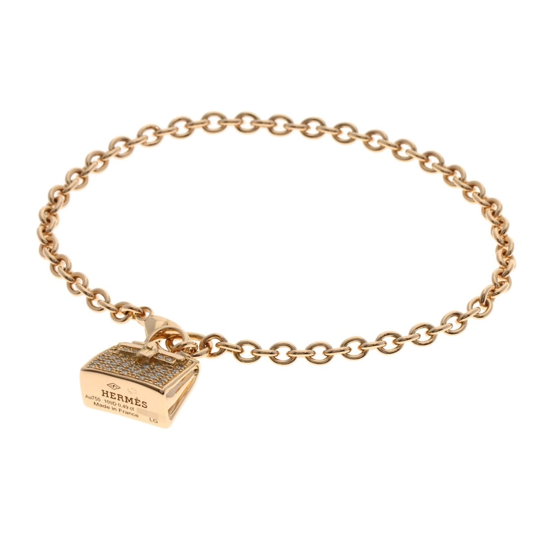 HERMES Amulet Diamond Bracelet, K18 Pink Gold Birkin: HERMES Amulet Diamond Bracelet, K18 Pink Gold Birkin This HERMES bracelet is made from K18 pink gold and features a 0.49ct diamond, showcasing a high level of craftsmanship from France. Item