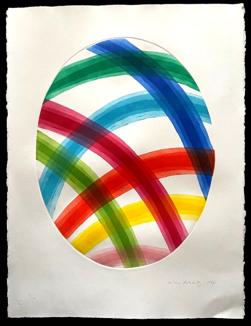 Hand-Signed Piero-Dorazio Etching Certified Numbered Crayon: Hand-Signed Piero-Dorazio Etching Certified Numbered Crayon This hand-signed etching by Piero Dorazio, titled 'Oval n 2', is an original aquatinta printed in Italy, measuring 58 x 76 cm and comes with
