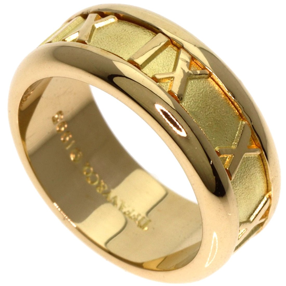 TIFFANY & Co. K18 Yellow Gold Atlas Ring: TIFFANY & Co. K18 Yellow Gold Atlas Ring TIFFANY & Co. ring made of K18 yellow gold, US size 4.5, showcasing a gold finish with no main stone featured. Item Specifics: Brand: TIFFANY&Co. Style: Ring