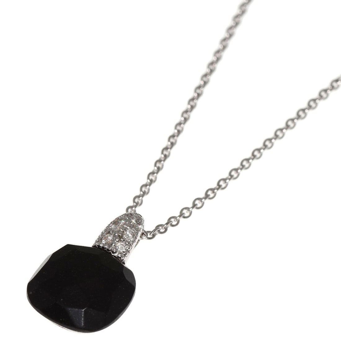 Capri Onyx Diamond Necklace K18 White Gold Pomellato: Capri Onyx Diamond Necklace K18 White Gold Pomellato Pomellato necklace made of K18 white gold, featuring an onyx stone, measuring 15.7 inches in length, with a silver exterior. Item Specifics: