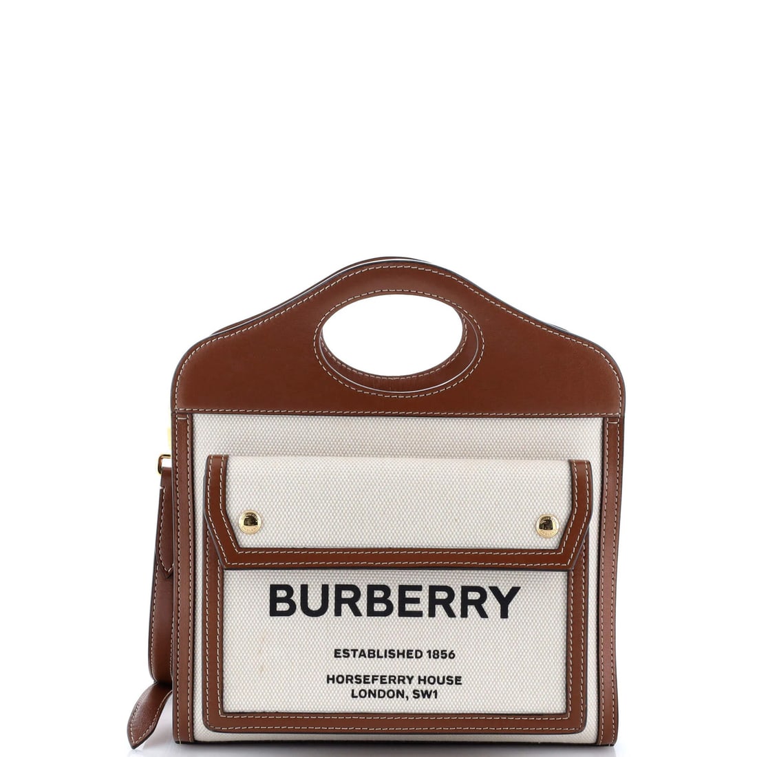 Mini Burberry Logo Pocket Tote Canvas with Leather (1 of 7)