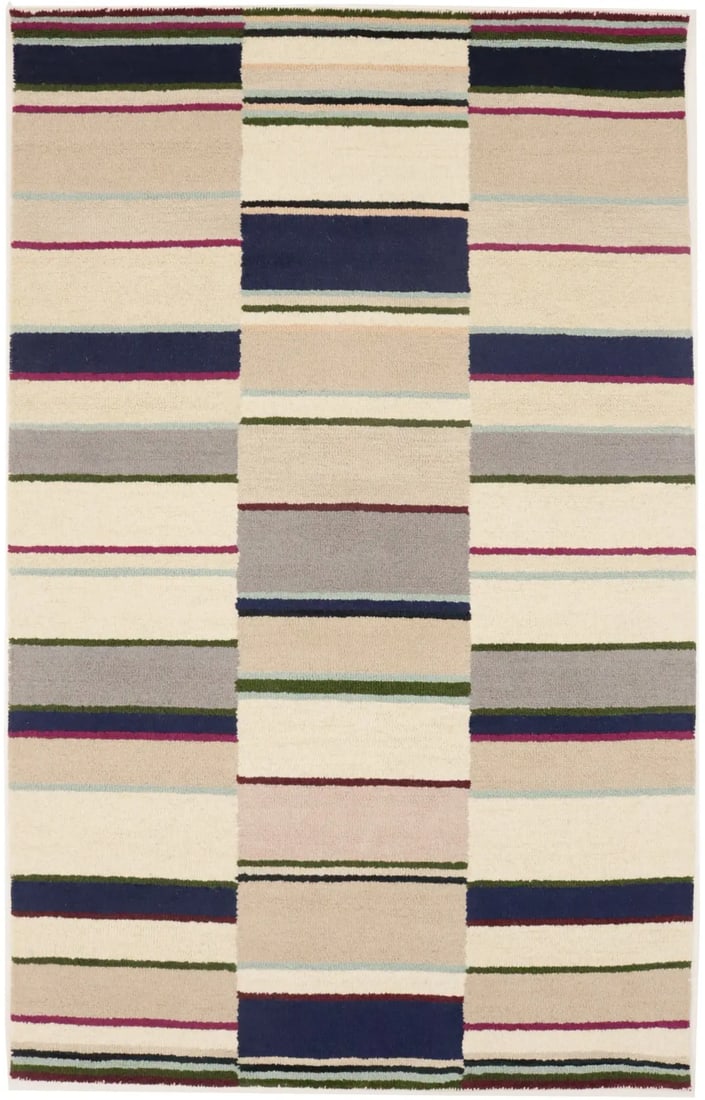 Carpet Multicolored Stripes Studio Office Decor 5X8 Hand-Tufted Modern Rug Wool (1 of 15)