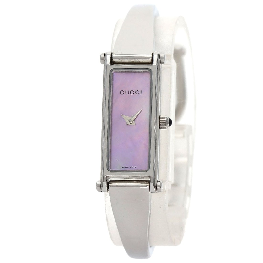Steel GUCCI Square face bangle Watches 1500L Stainless Steel/ Stainless: Steel GUCCI Square face bangle Watches 1500L Stainless Steel/ Stainless The GUCCI 1500L wristwatch is made of stainless steel with an analog display and quartz movement. It is designed for a wrist