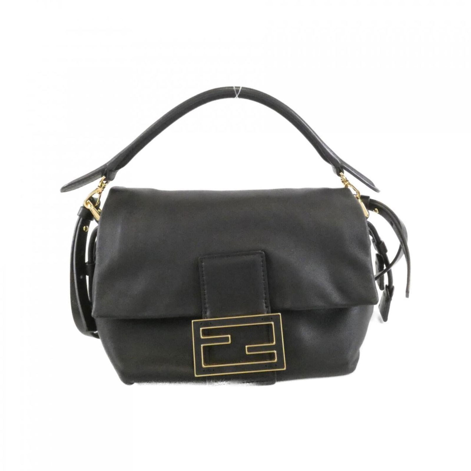 Fendi Leather Handbag: Fendi Leather Handbag Fendi Handbag crafted from lambskin leather in black, measuring 15cm x 16cm x 9.5cm, used in good condition with visible signs of wear. Item Specifics: Brand: Fendi Type: Handbag
