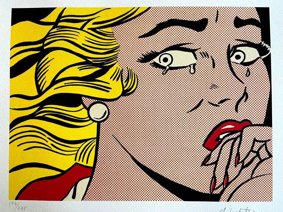 Roy Lichtenstein Lithograph Signed Numbered COA Limited: Roy Lichtenstein Lithograph Signed Numbered COA Limited Roy Lichtenstein lithograph titled 'Crying Girl,' created in 1986, sized at 32 x 40 cm, signed and numbered within a limited edition of 275. Thi