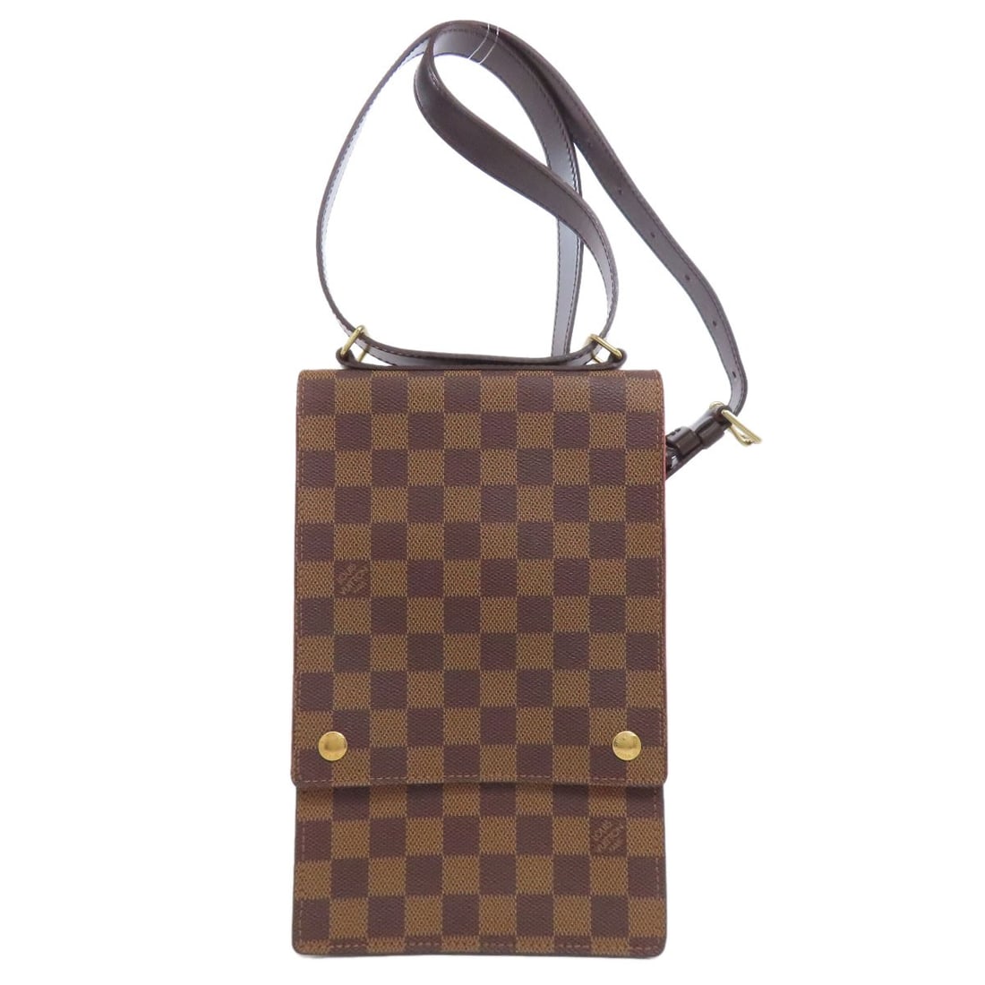 LOUIS VUITTON N45271 Portobello PM Damier Canvas Shoulder Bag: LOUIS VUITTON N45271 Portobello PM Damier Canvas Shoulder Bag LOUIS VUITTON N45271 Portobello PM shoulder bag made of brown Damier canvas offers a stylish design, suitable for everyday use. Item
