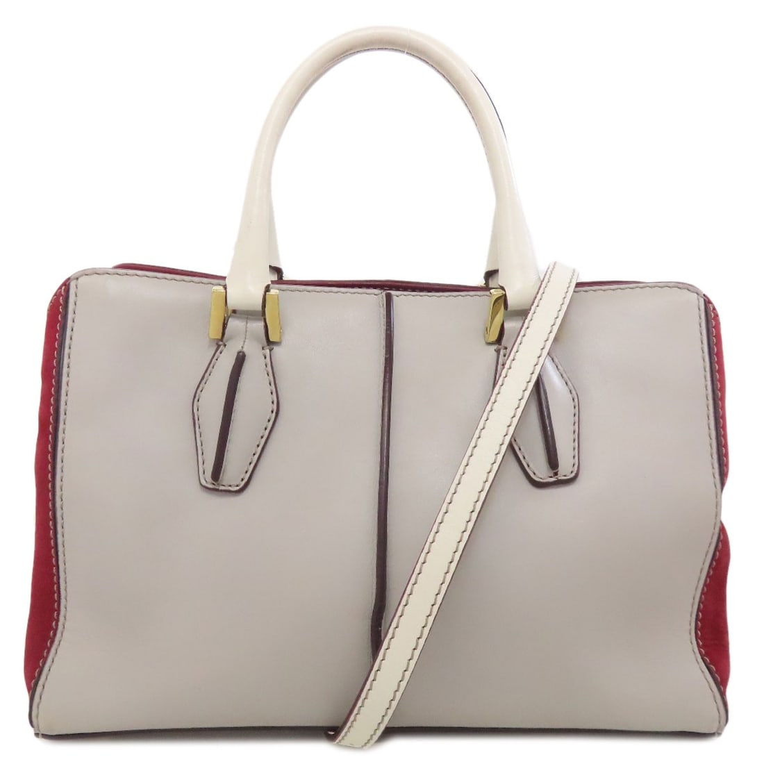 TODS Leather 2WAY Handbag: TODS Leather 2WAY Handbag TOD'S 2WAY handbag made from gray and red leather showcases a stylish design, crafted in Italy for versatility. Item Specifics: Brand: TODS Style: Handbag Exterior