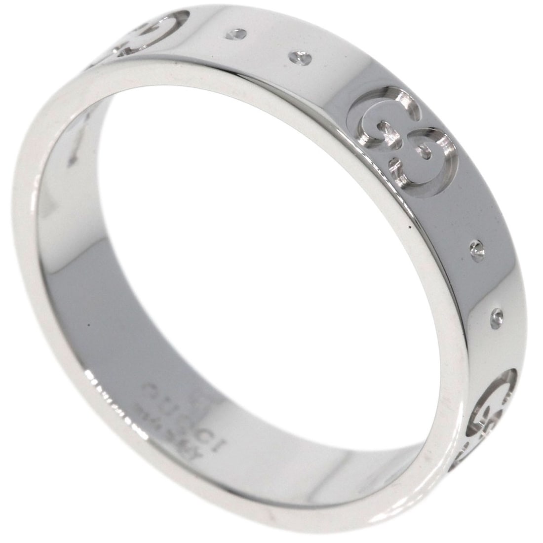 GUCCI K18 White Gold Icon Ring #10: GUCCI K18 White Gold Icon Ring #10 GUCCI K18 White Gold Icon Ring in size 5.25 (US), crafted from K18 white gold, with a silver exterior color. Item Specifics: Brand: GUCCI Style: Ring Material: K18 W