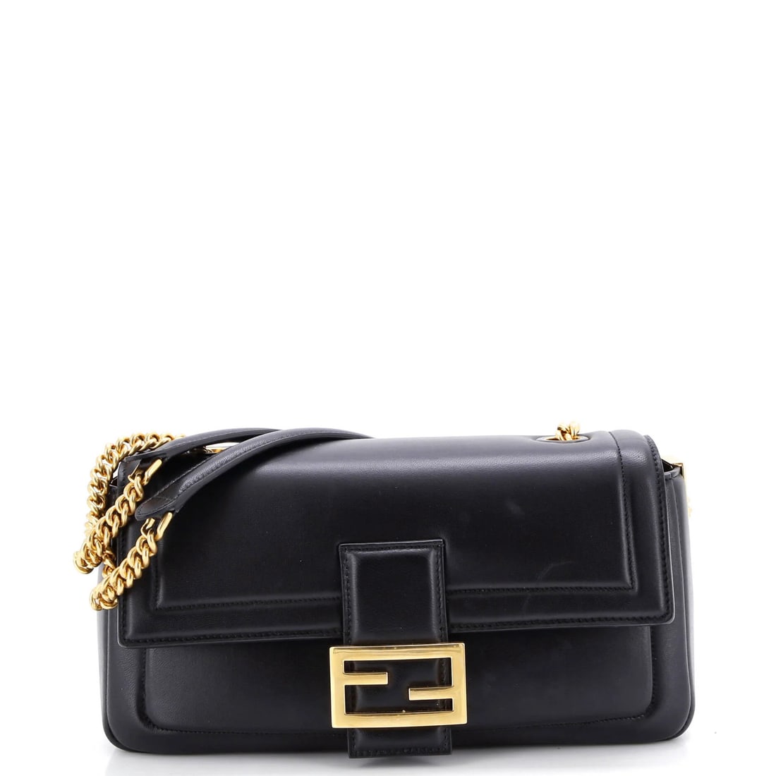 Medium Leather Fendi Baguette Chain Bag: Medium Leather Fendi Baguette Chain Bag Fendi medium Baguette Chain Bag, made from black leather with aged gold hardware, featuring a 19" strap drop; in very good condition with minor wear. Item Speci