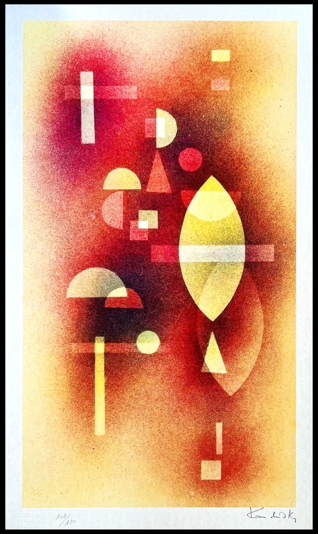 Wassily Kandinsky Signed Lithograph COA Numbered Pencil: Wassily Kandinsky Signed Lithograph COA Numbered Pencil Wassily Kandinsky's "Prospect" lithograph, printed in 1978 in a limited edition of 180 copies, measures 54 x 32 cm. It includes a signature on t
