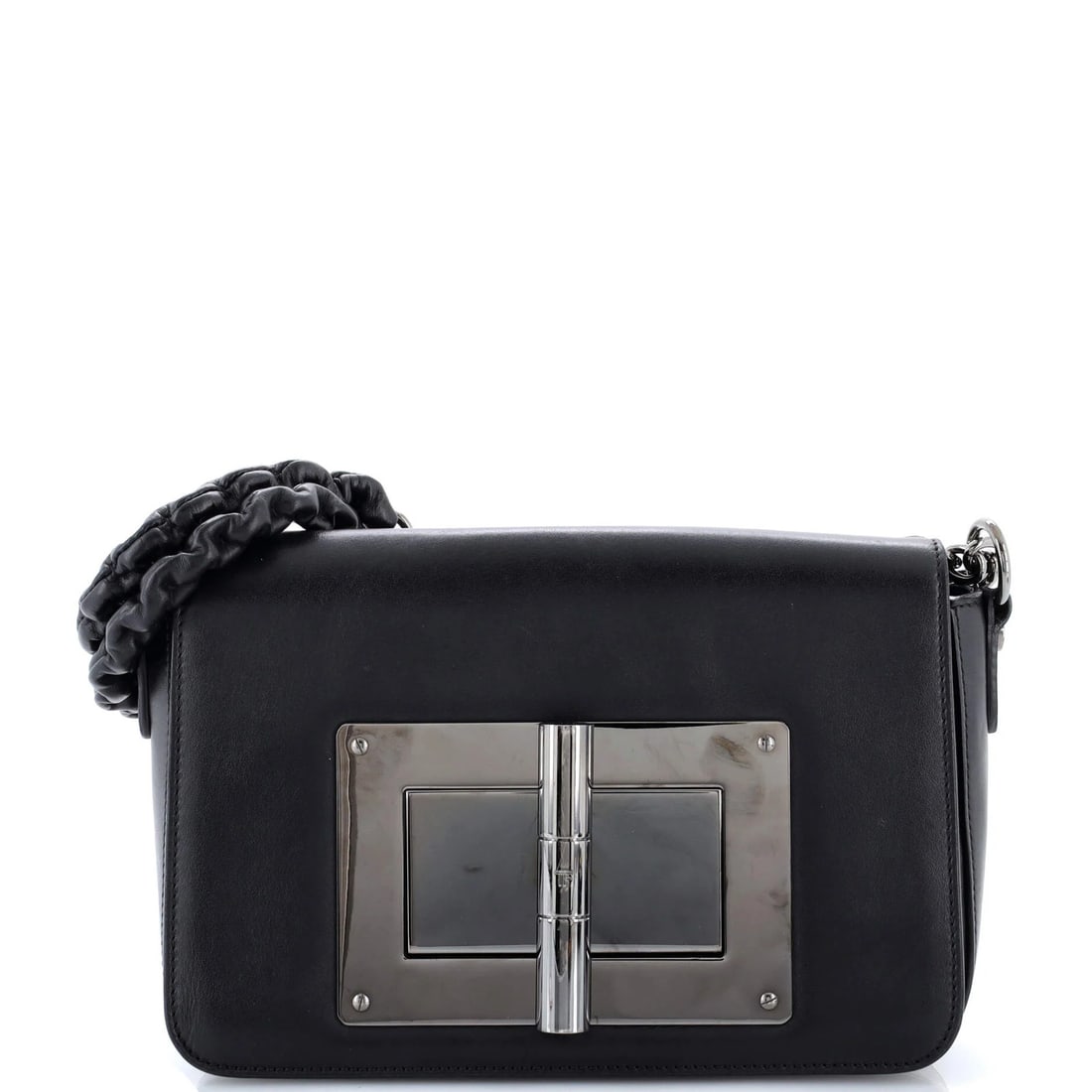 Medium Tom Ford Natalia Chain Shoulder Bag Leather: Medium Tom Ford Natalia Chain Shoulder Bag Leather Tom Ford medium Natalia chain shoulder bag made of black leather, featuring a gun metal hardware. The bag's dimensions include a handle drop of 11" a