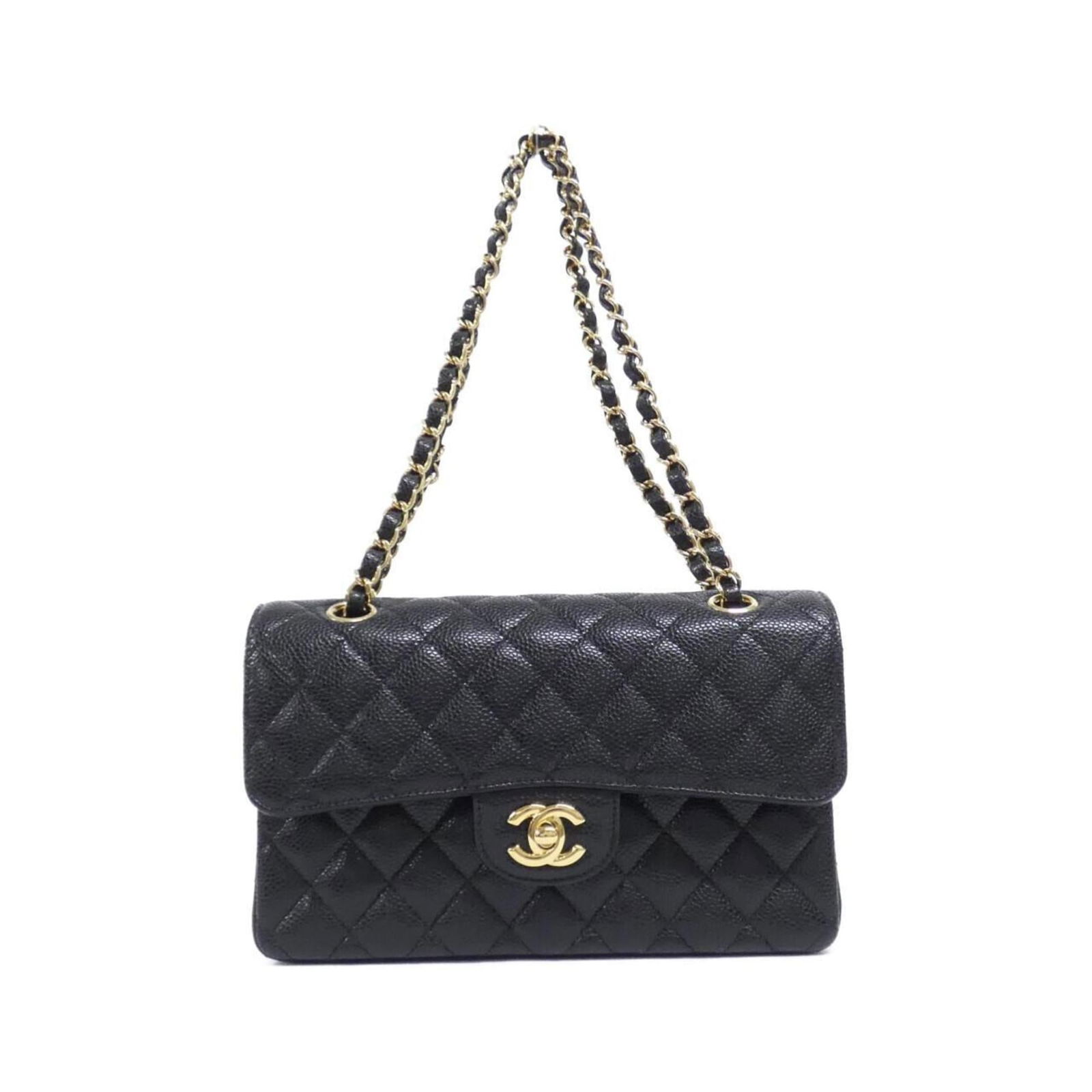 Grained Calfskin Chanel Shoulder Bag: Grained Calfskin Chanel Shoulder Bag This Chanel shoulder bag, made of grained calfskin in black and Bordeaux, measures 15cm x 23cm x 7cm, and is in very good condition with minor signs of wear. Item