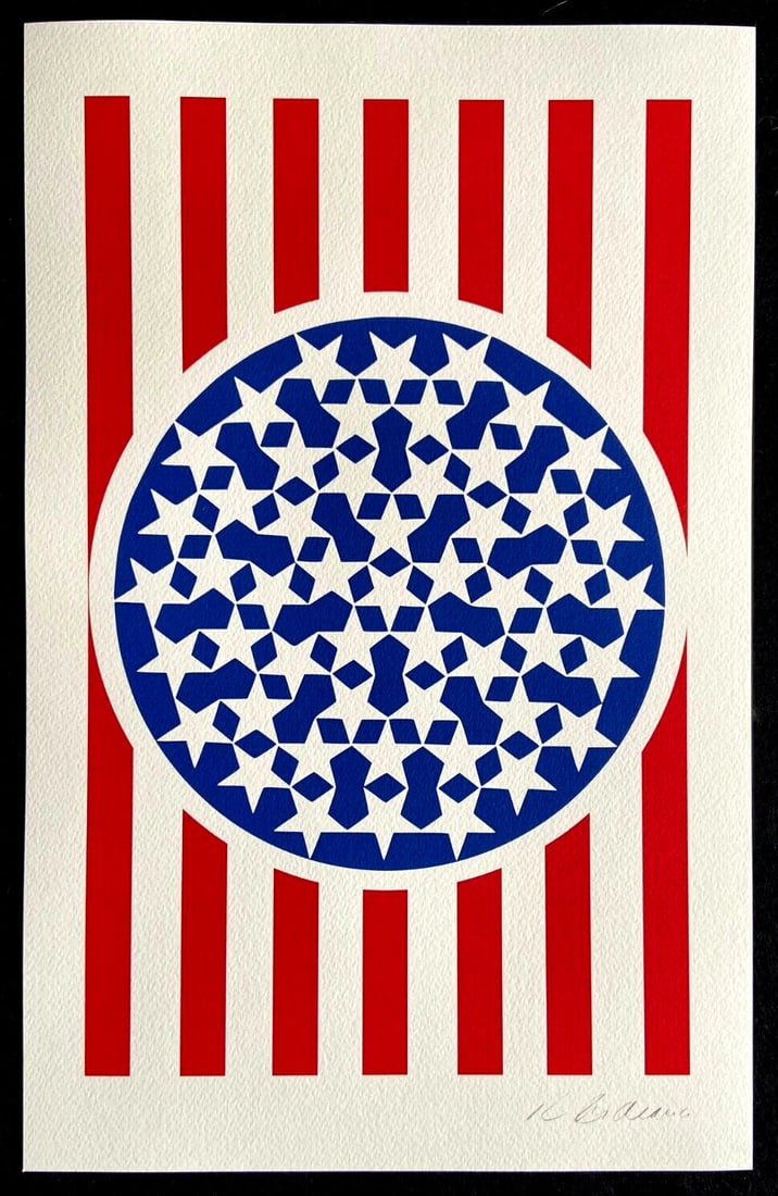 Jasper Johns - Robert Indiana Lithograph Guggenheim Museum COA Numbered By Hand: Jasper Johns - Robert Indiana Lithograph Guggenheim Museum COA Numbered By Hand This lithograph by Robert Indiana, titled 'Flag,' was printed in 1998 by the Guggenheim Museum, measures 30x47 cm, and i