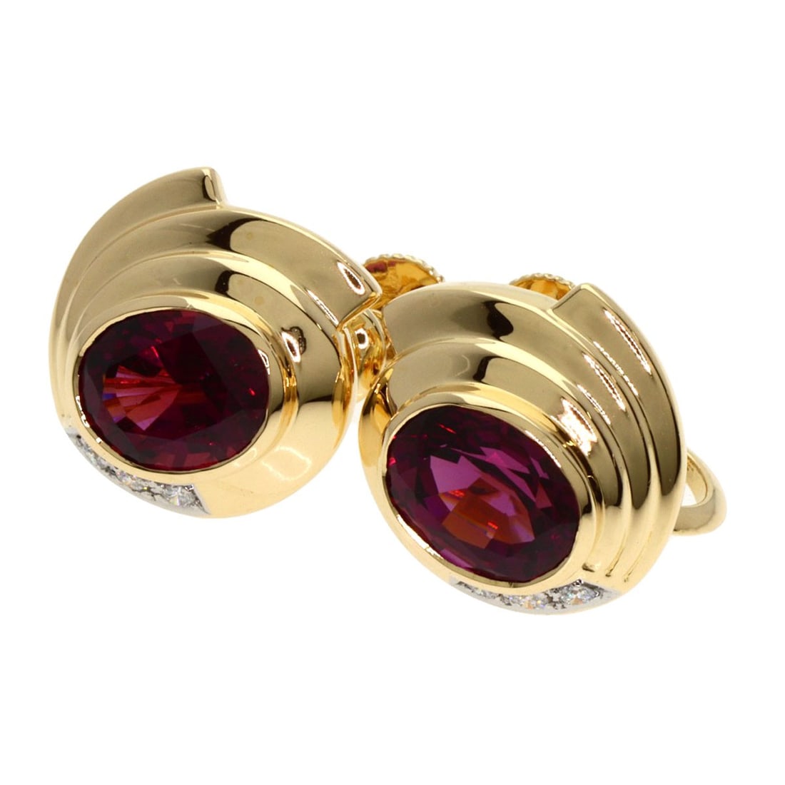 PT900 POLA Garnet Diamond Earring K18 Yellow Gold (1 of 4)