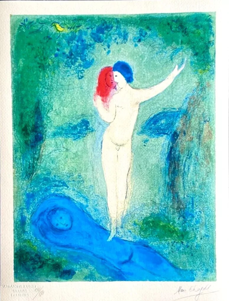 Marc Chagall Lithograph 'The Kiss' Hand-Signed COA (1 of 14)