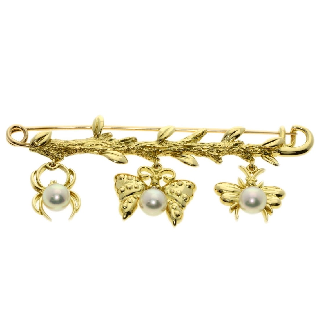Gold MIKIMOTO Pearl PearlDiamond Brooch K18 Yellow (1 of 7)