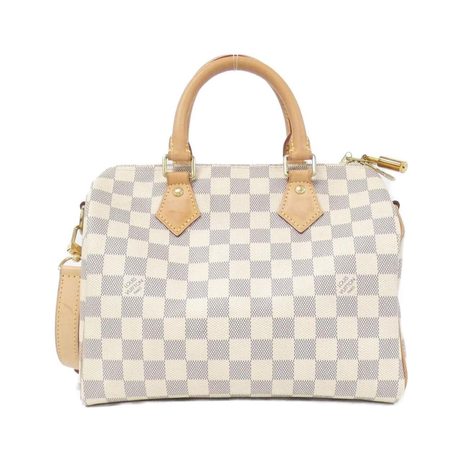 Coated Canvas Louis Vuitton Boston Bag: Coated Canvas Louis Vuitton Boston Bag This Louis Vuitton Boston bag, made from coated canvas in Azur, Ivory, and White, measures approximately 7.48" x 9.84" x 5.9" and is in very good condition with