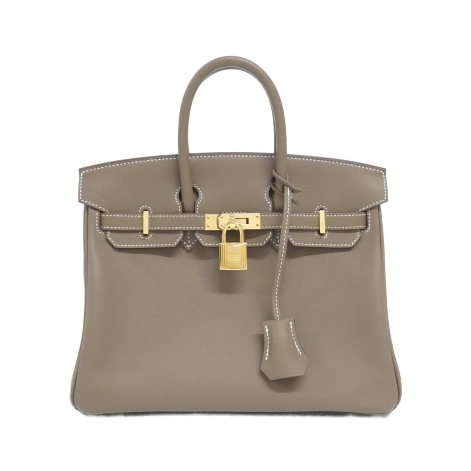 Hermes Swift Leather Handbag: Hermes Swift Leather Handbag This Hermes handbag is crafted from Swift leather in Etoupe Gray, with gold hardware, measuring 7.48" x 9.84" x 5.11" and is in very good condition with minor signs of wea