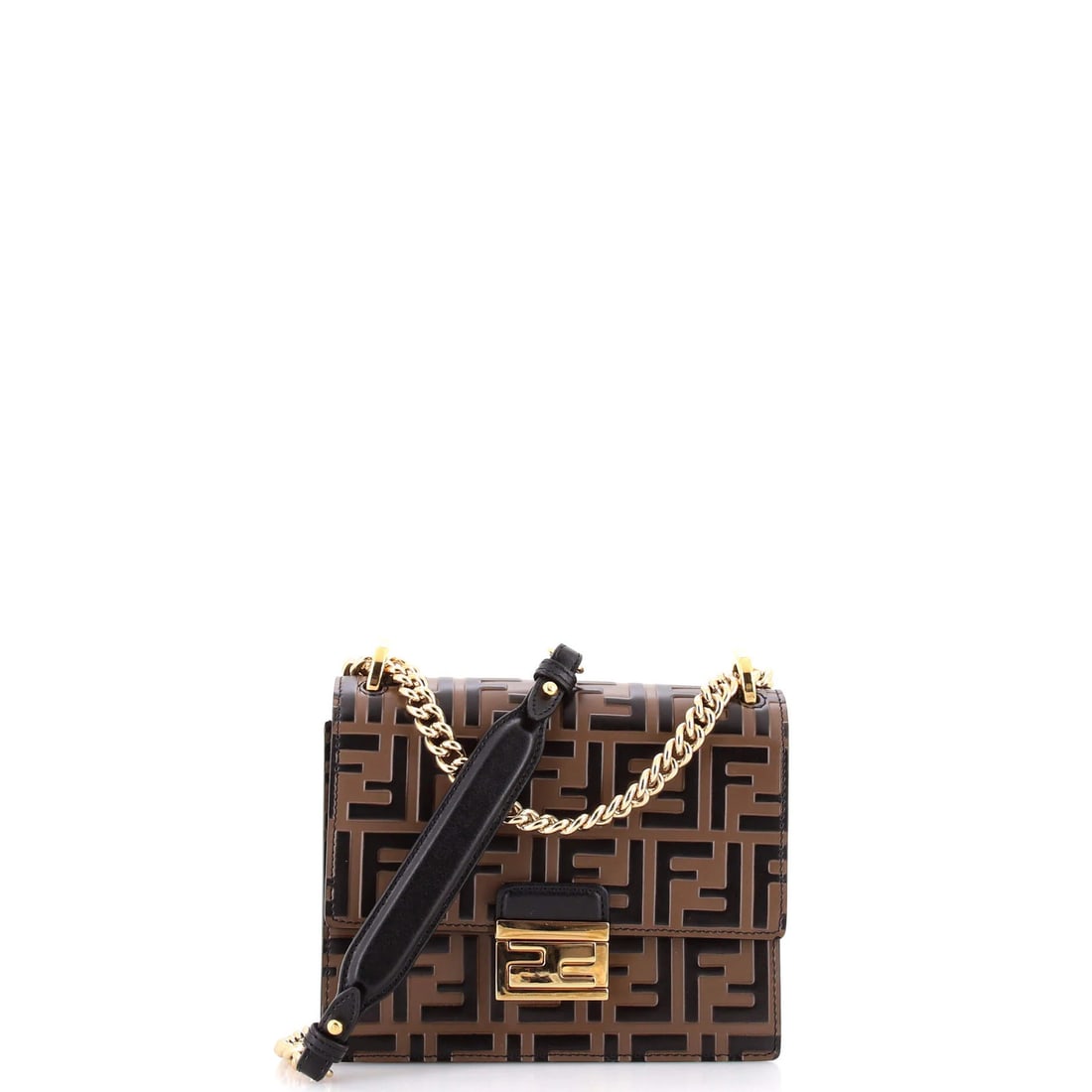 Small Fendi Kan U Shoulder Bag Zucca Embossed Leather: Small Fendi Kan U Shoulder Bag Zucca Embossed Leather Fendi Kan U Shoulder Bag in small size features brown embossed leather with gold hardware; dimensions include a handle drop of 10.5 inches and is