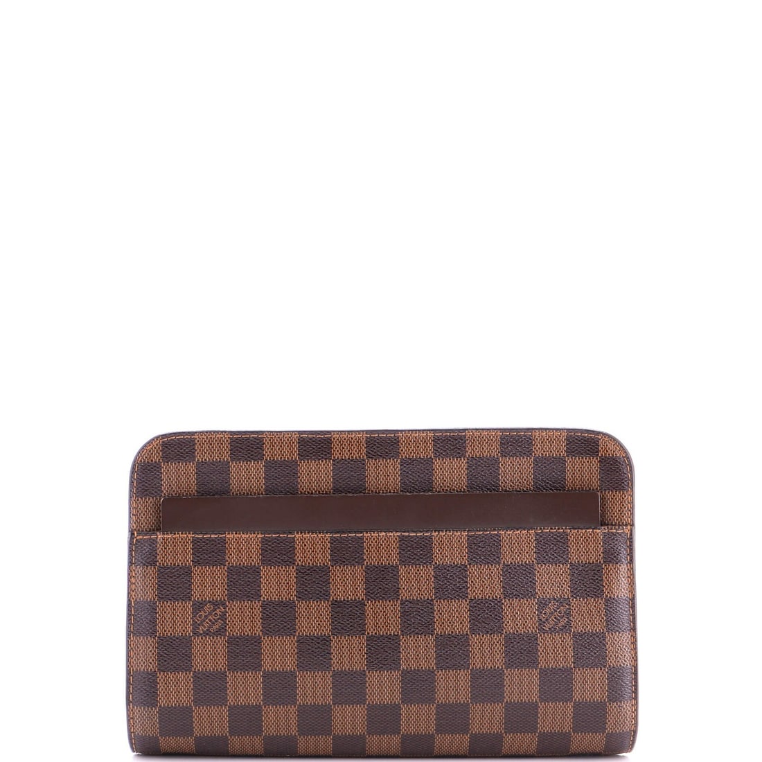 Louis Vuitton Damier Pochette Saint Louis: Louis Vuitton Damier Pochette Saint Louis The Louis Vuitton Damier Pochette Saint Louis is a brown coated canvas clutch, with dimensions of 8.5 inches handle drop, 6 inches in height, and 10 inches