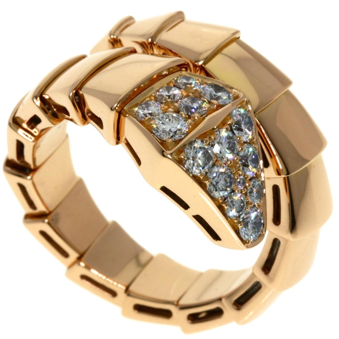 BVLGARI Serpenti Viper Diamond Ring K18 Pink Gold L size: BVLGARI Serpenti Viper Diamond Ring K18 Pink Gold L size The BVLGARI Serpenti Viper Diamond Ring is crafted from K18 pink gold, featuring a diamond and a size of 6.5 (US), showcasing luxurious craftsm