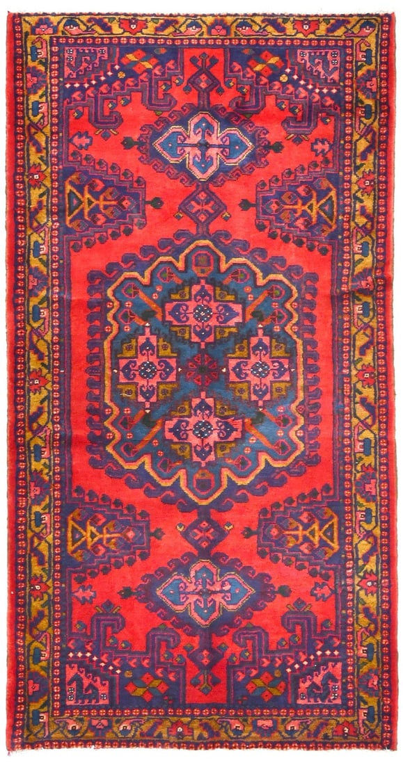 Carpet 3'7X6'9 ft Handmade Vintage Coral Red Geometric Tribal Oriental Rug Area (1 of 8)