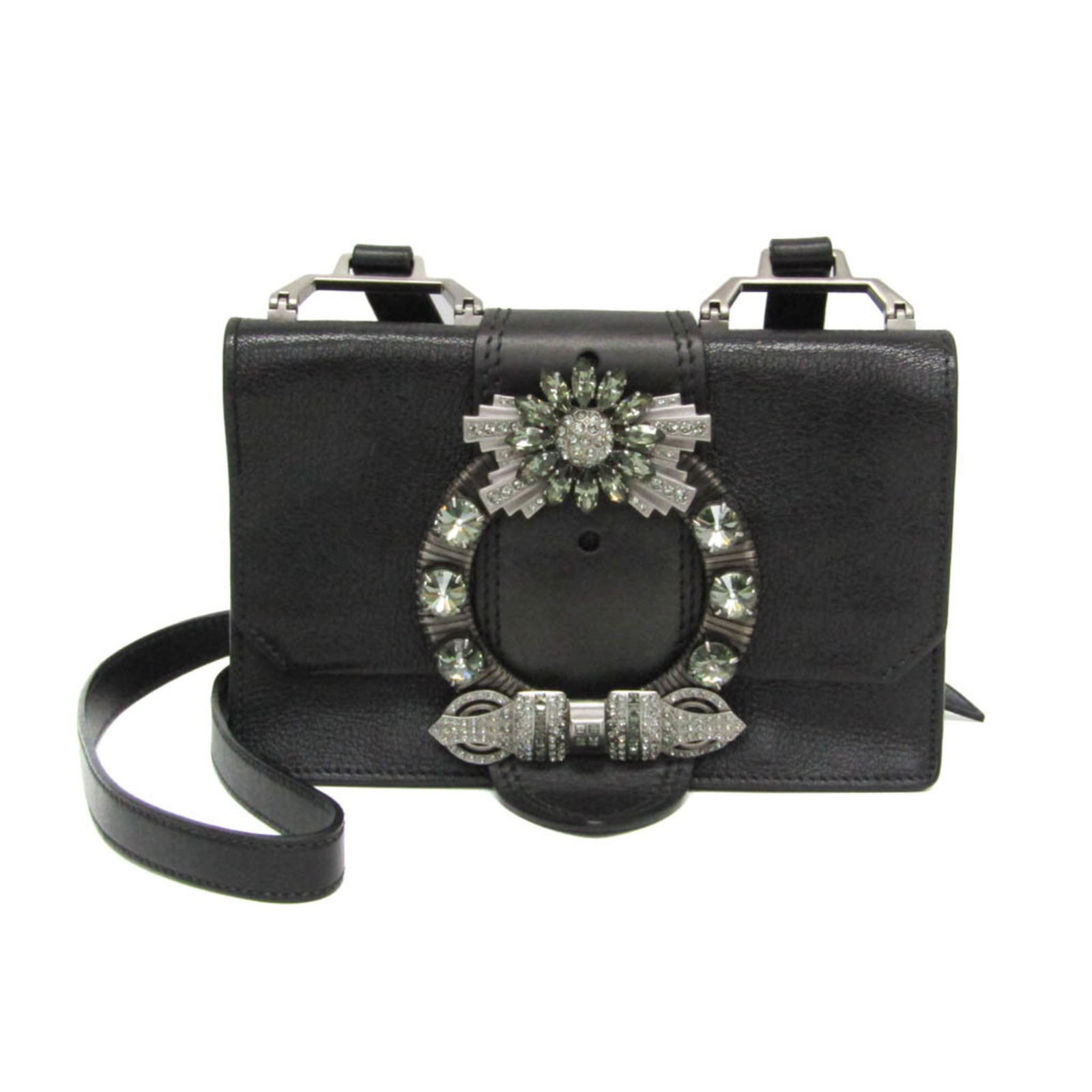 Miu Leather Shoulder Bag with Rhinestone (1 of 20)