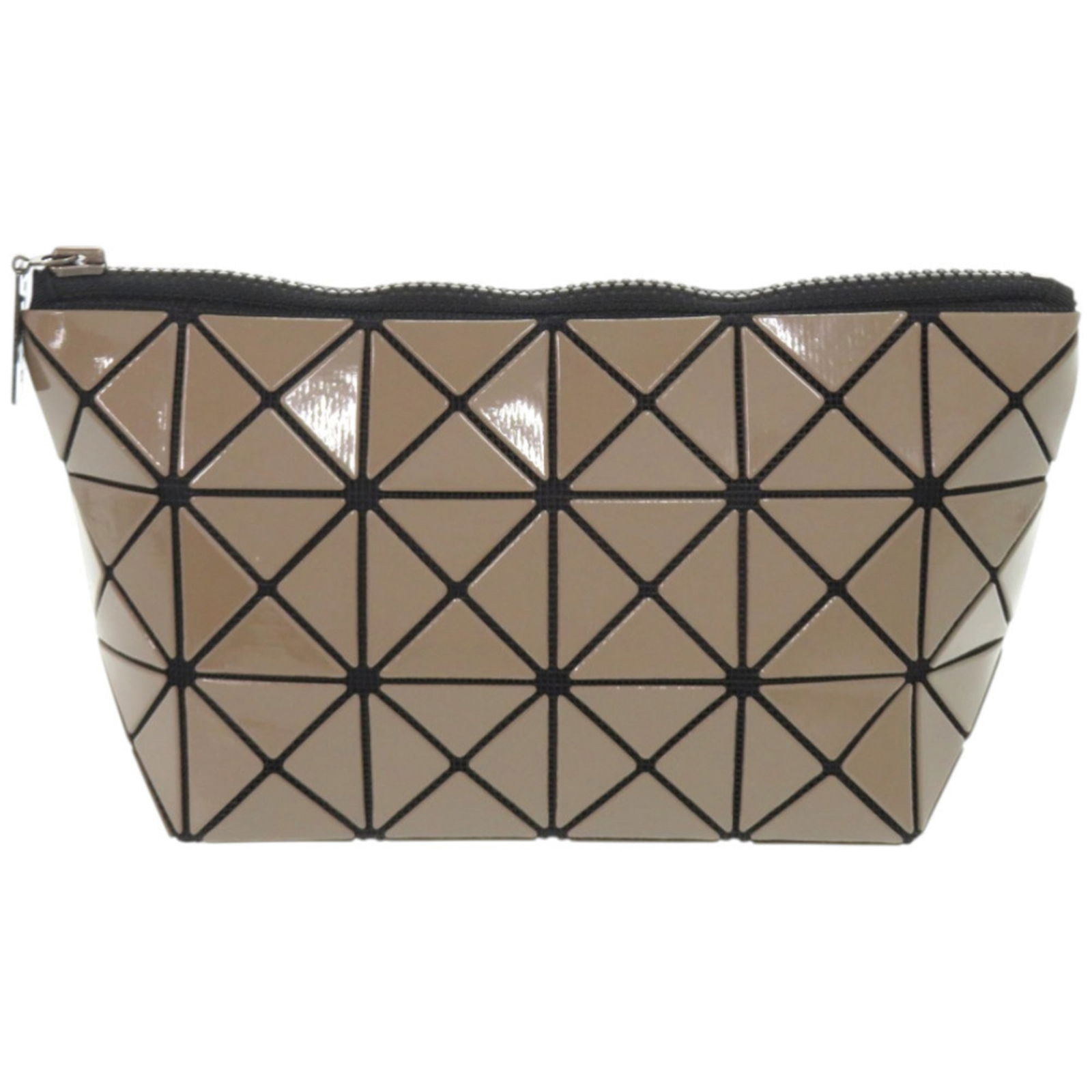 Issey Miyake Pouch in Polyester and PVC: Issey Miyake Pouch in Polyester and PVC Issey Miyake pouch made of polyester and PVC in brown, sized 12.2cm x 23.5cm (4.8" x 9.25"), in very good used condition with minimal traces of usage. Item