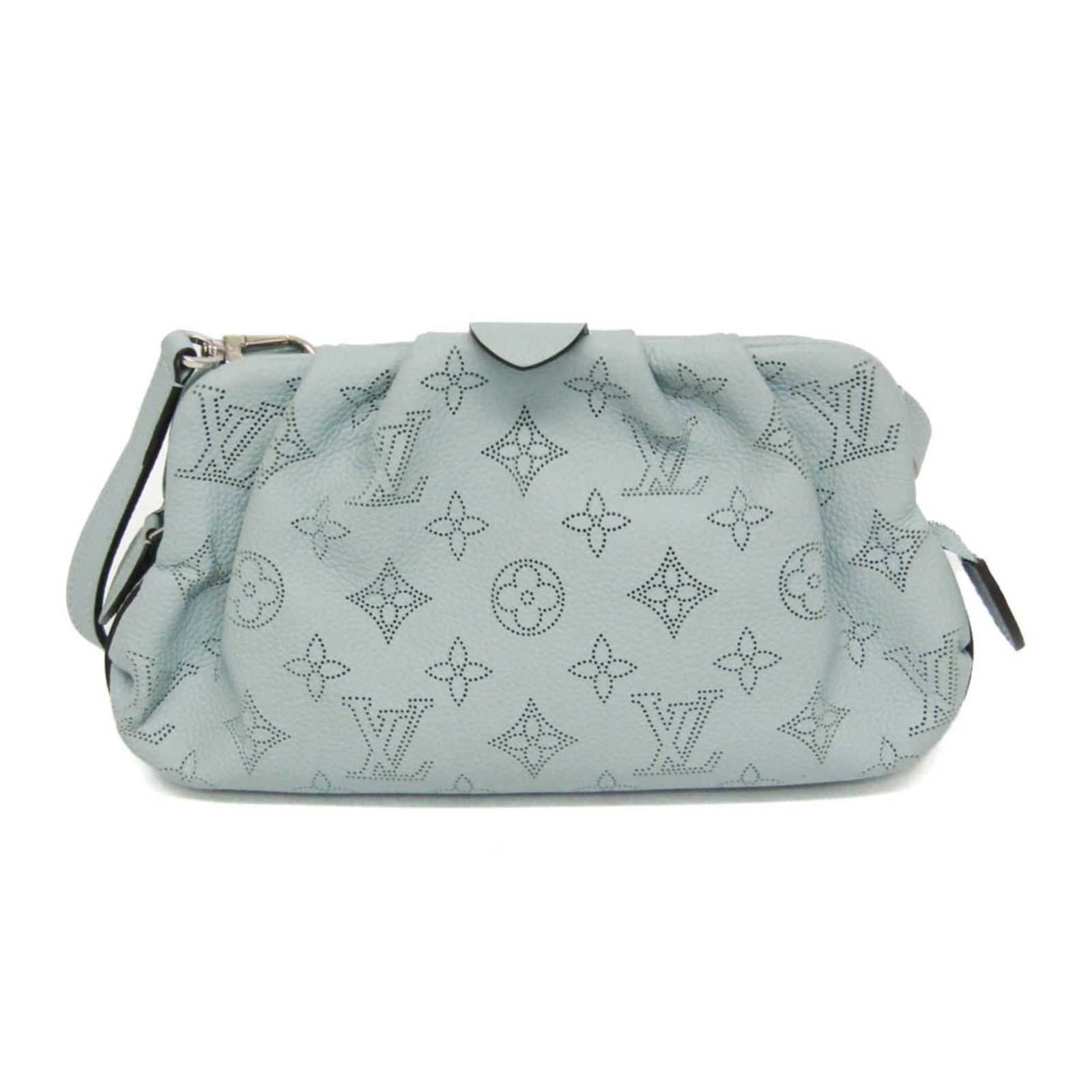Shoulder Bag Mahina Leather Louis Vuitton Pouch: Shoulder Bag Mahina Leather Louis Vuitton Pouch The Louis Vuitton Mahina leather shoulder bag features a light green color, zipper closure, and measures 15cm x 25cm x 5cm (5.9'' x 9.84'' x 1.96''). It