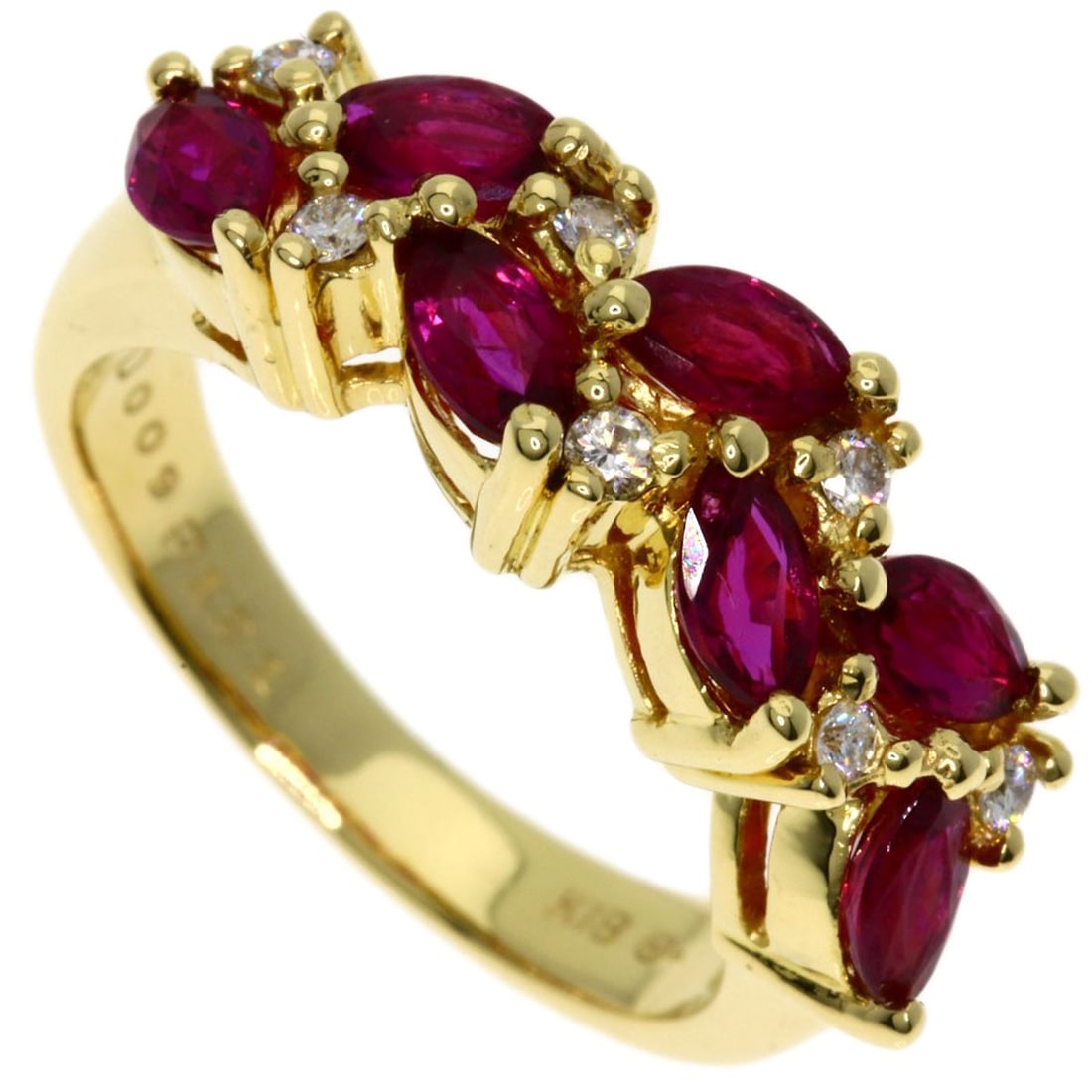 MIKIMOTO K18 Yellow Gold Ruby Diamond Ring: MIKIMOTO K18 Yellow Gold Ruby Diamond Ring MIKIMOTO K18 Yellow Gold Ring features a 1.21ct ruby and 0.09ct diamond, sized 4 (US), made from K18 yellow gold, and sourced from Japan. Item Specifics: Bra